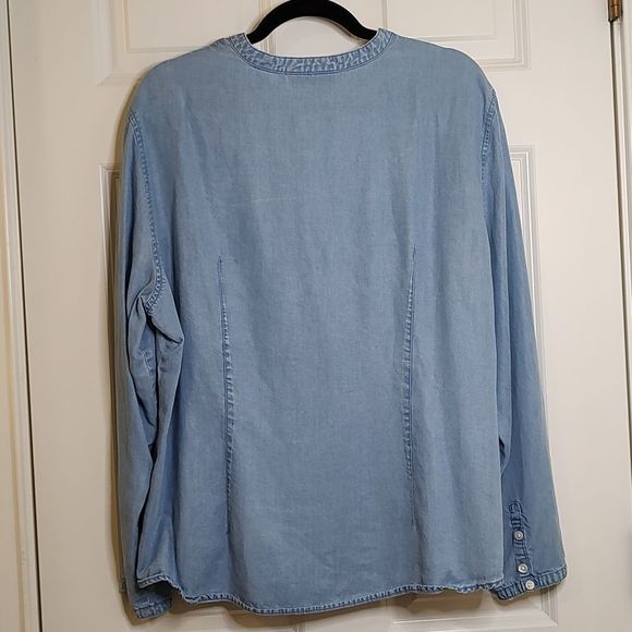 Kate Hill Denim Split Neck Long Sleeve Button Down Shirt Vintage - Picture 8 of 8
